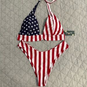 Blooming Jelly Patriotic Stars & Stripes Bikini Set - Red, White & Blue XL NWT